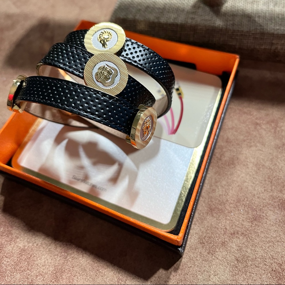 SEAH PRE-LOVED AUTHENTIC ASTROLOGICAL GENUINE BLACK LEATHER & GOLD WRAP BRACELET